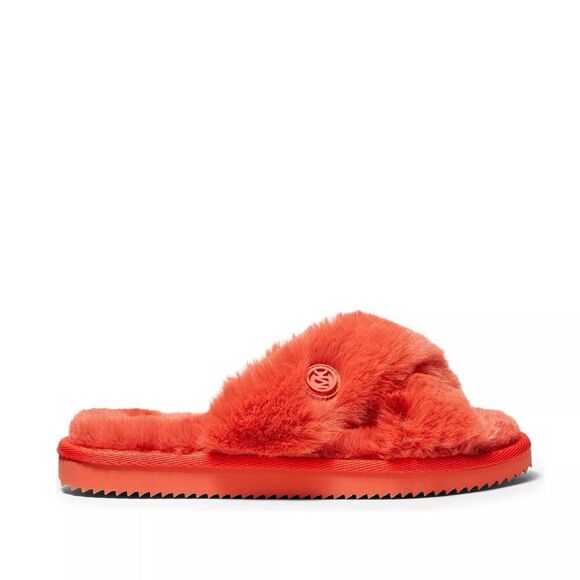 New! MICHAEL KORS Women's Lala Faux Fur Slide Sandals Sea Coral Size 6 Open-Toe - Picture 4 of 9